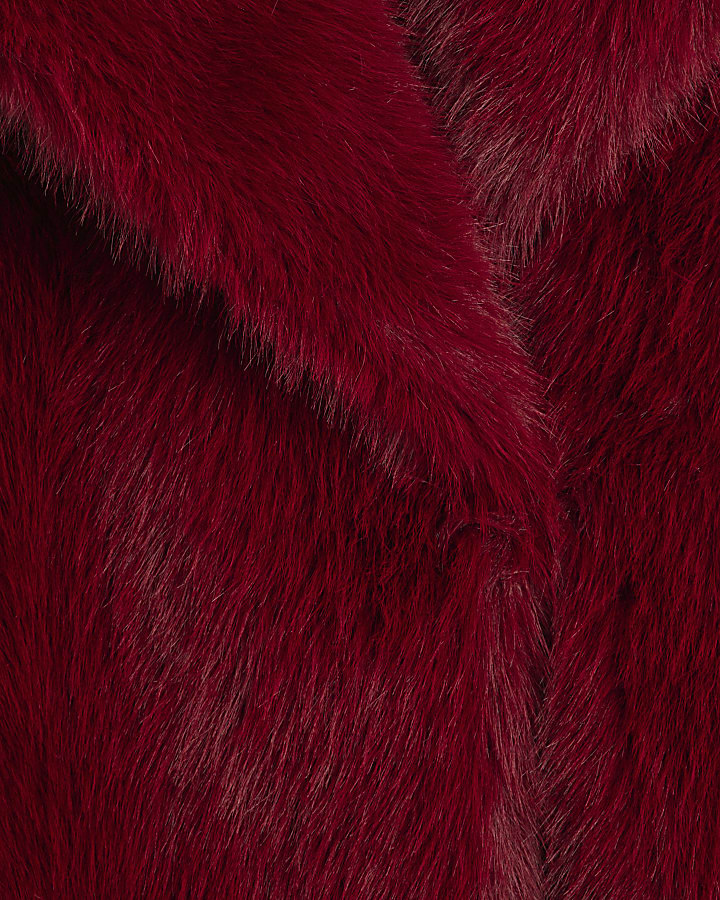 Red Faux Fur Mid Length Coat