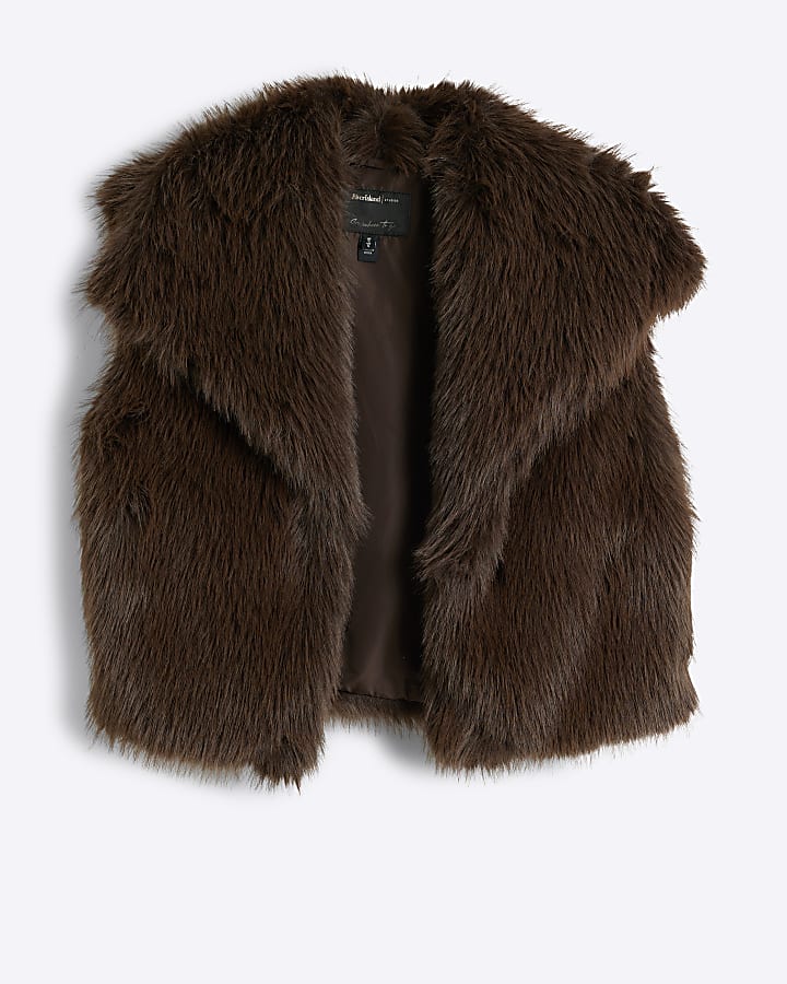 Brown faux fur crop gilet