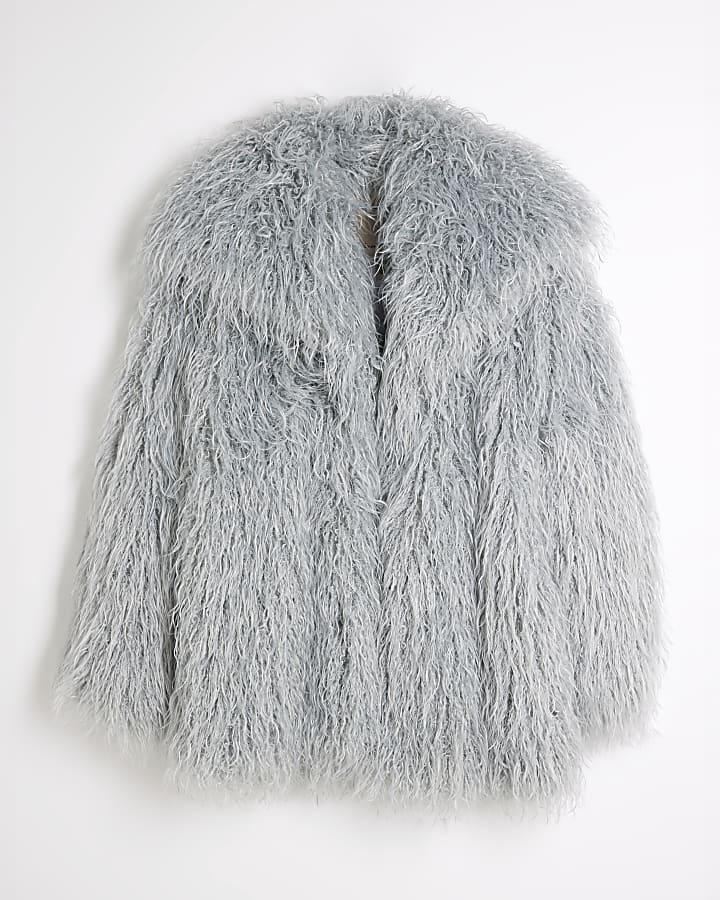 Blue Oversized Shaggy Faux Fur Jacket