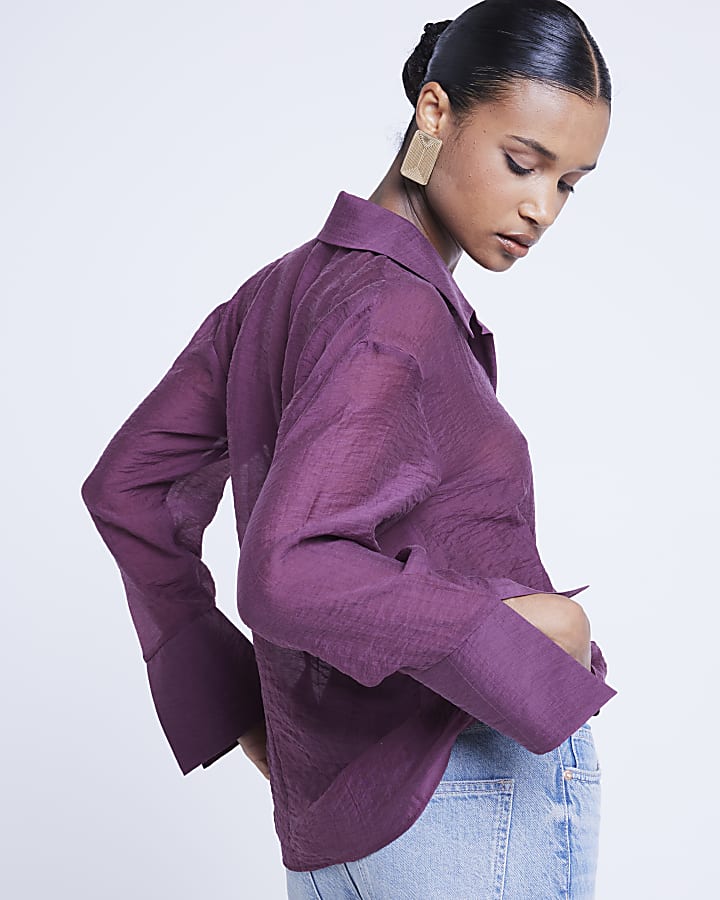 Purple twist front button up shirt