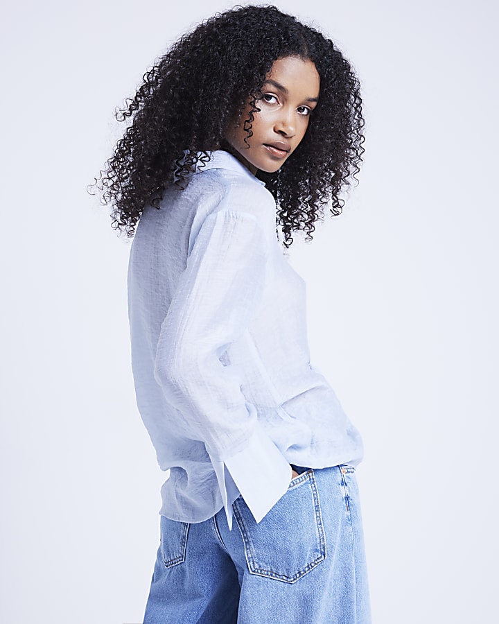 Blue twist front button up shirt