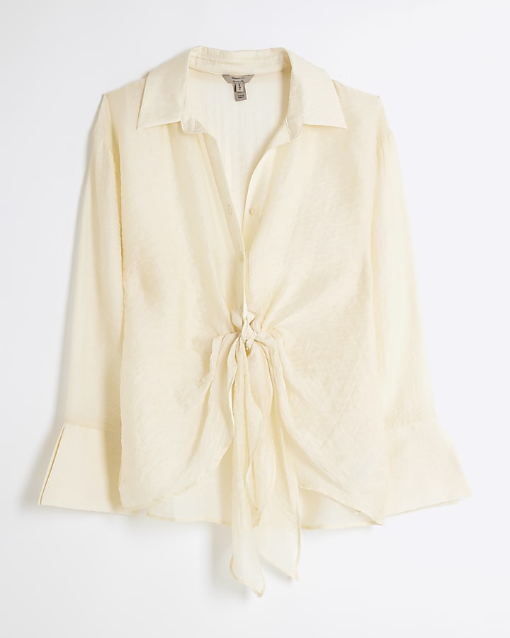 Cream twist front button up shirt