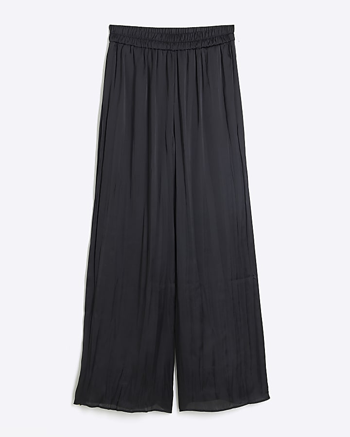 Black satin crinkle trousers