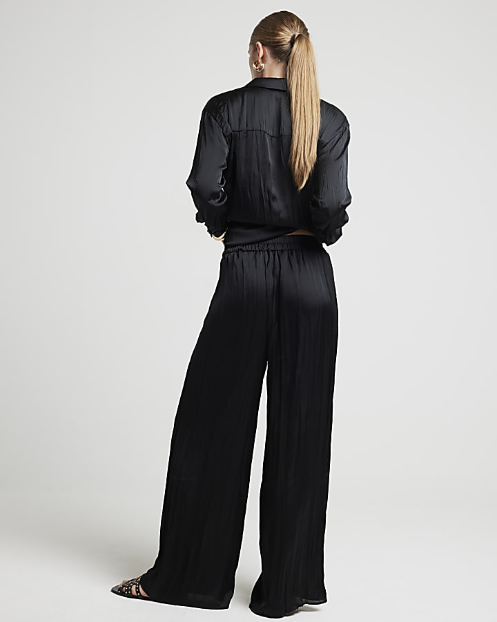 Black satin crinkle trousers