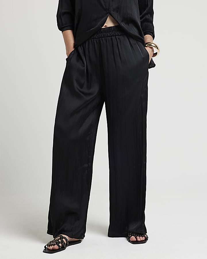 Black satin crinkle trousers