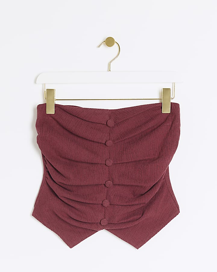 Red Ruched Bandeau Top