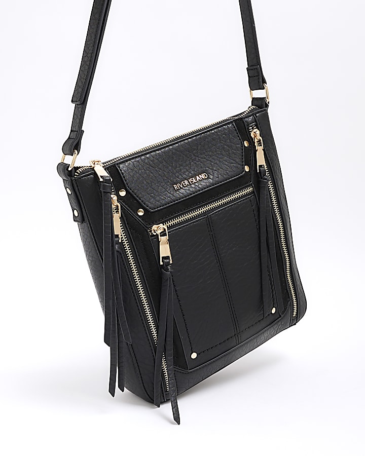 Black Panelled Zip Cross Body Bag
