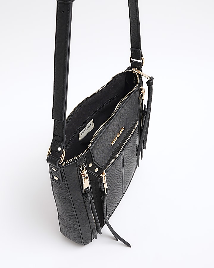 Black Panelled Zip Cross Body Bag