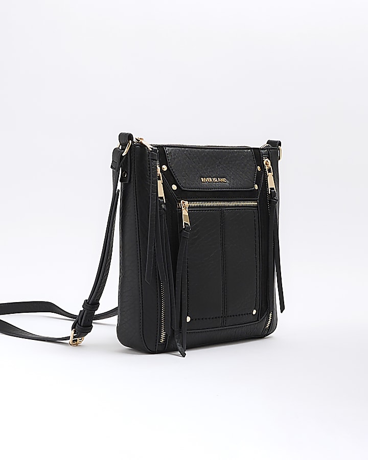 Black Panelled Zip Cross Body Bag
