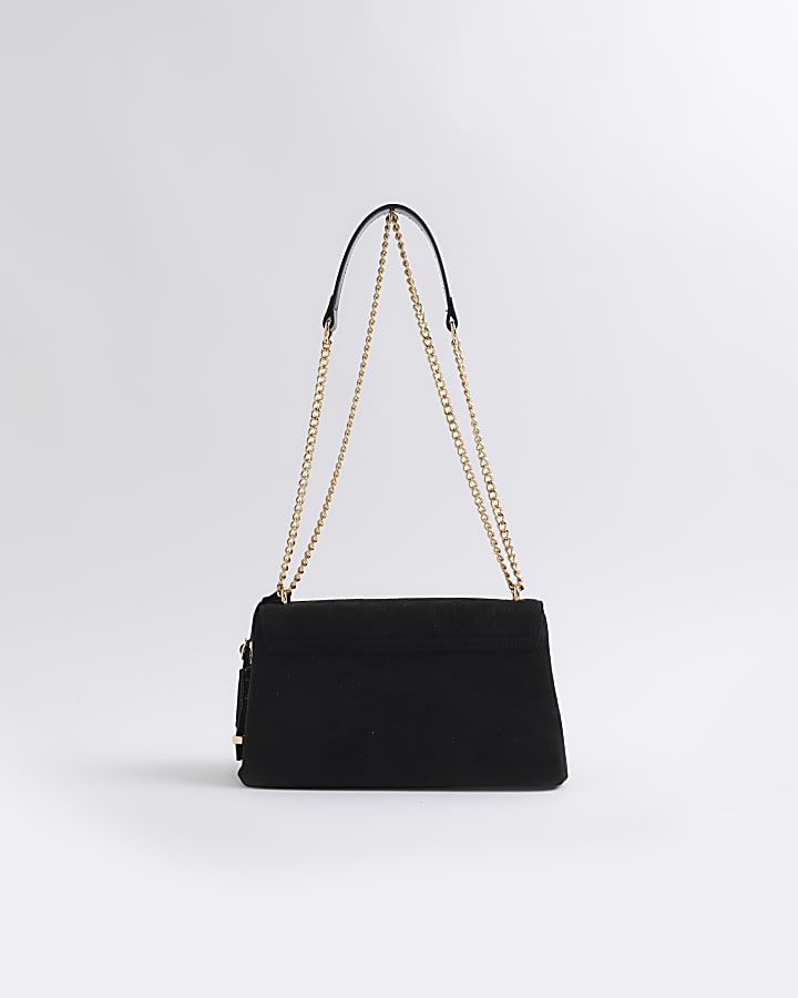 Black suedette lock shoulder bag