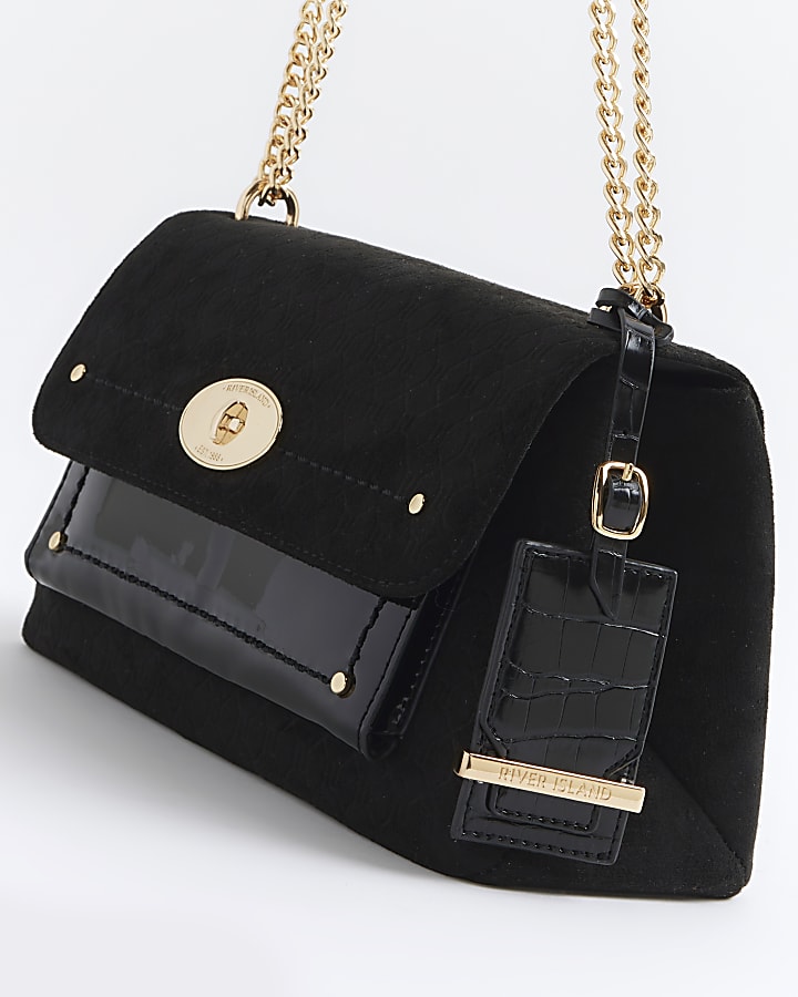 Black suedette lock shoulder bag