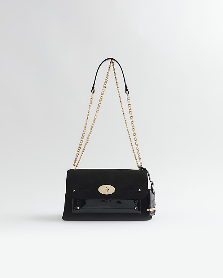 Black suedette lock shoulder bag