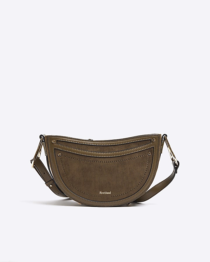 Khaki suedette scoop cross body bag