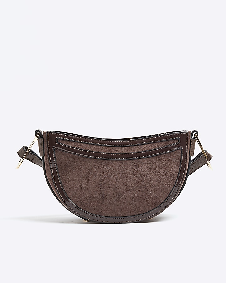 Brown suedette scoop cross body bag