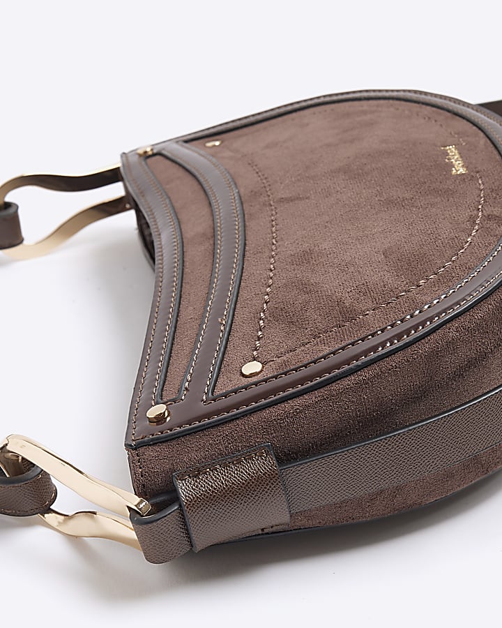 Brown suedette scoop cross body bag
