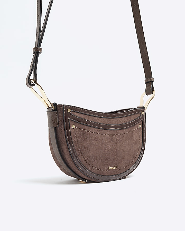 Brown suedette scoop cross body bag