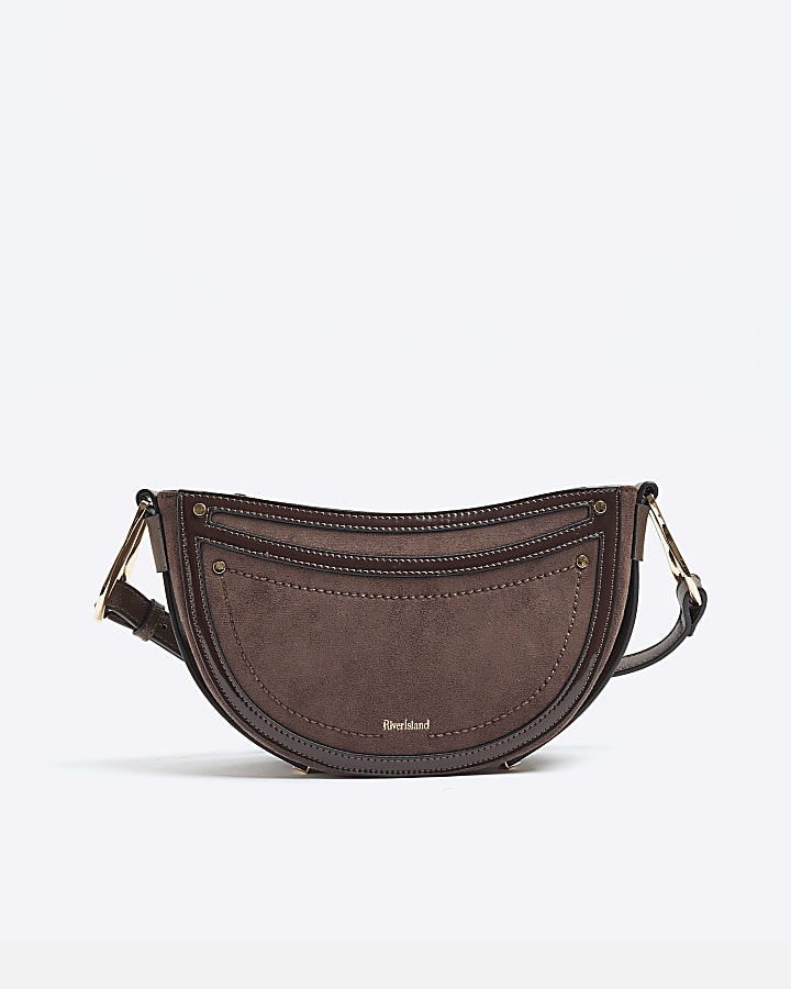 Brown suedette scoop cross body bag