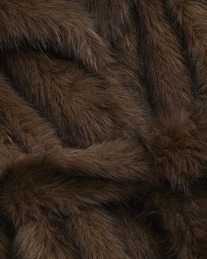 Brown Belted Longline Faux Fur Coat