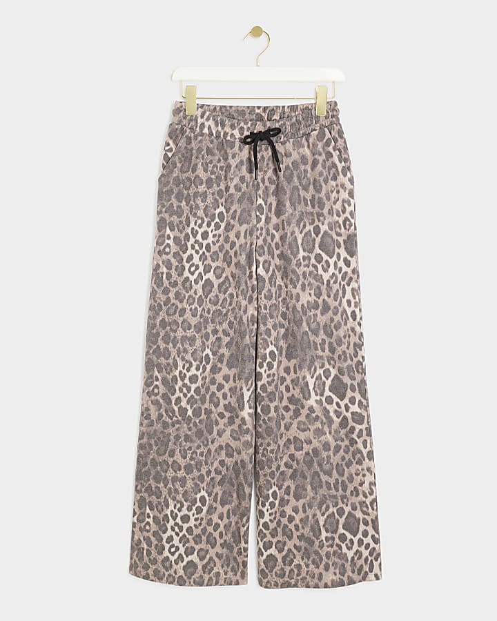 Brown Leopard Print Wide Leg Joggers