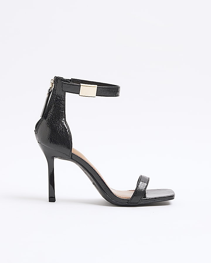 Black wide fit patent clasp strap sandals