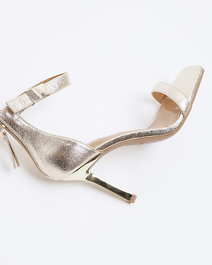 Gold wide fit clasp heeled sandals