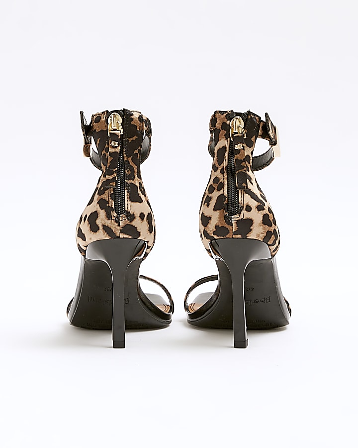 Beige wide fit leopard heeled sandals