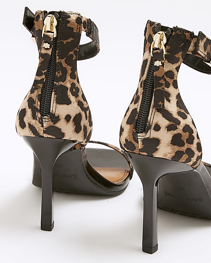 Beige wide fit leopard heeled sandals