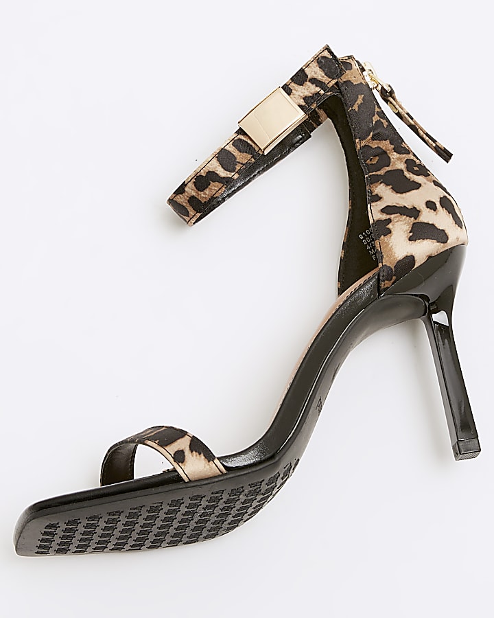 Beige wide fit leopard heeled sandals