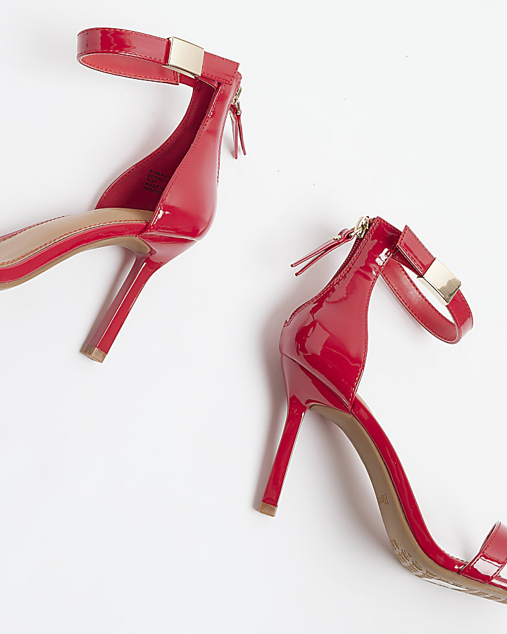 Red wide fit patent clasp heeled sandals