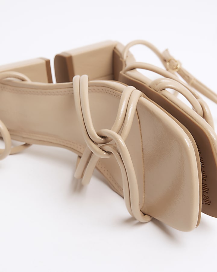 Beige Wide Fit Strappy Block Heel Sandals