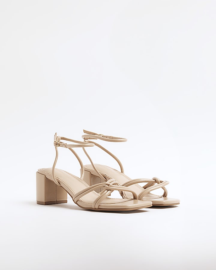 Beige Wide Fit Strappy Block Heel Sandals