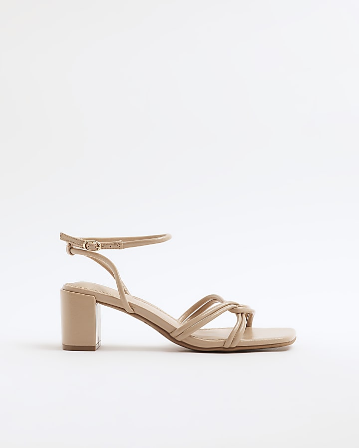 Beige Wide Fit Strappy Block Heel Sandals