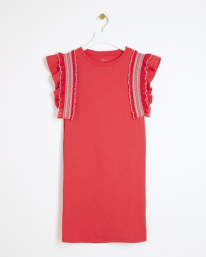 Red Frill Trim Shift Mini Dress