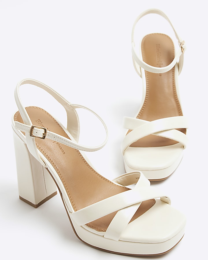 Cream Cross Strap Platform Heeled Sandals