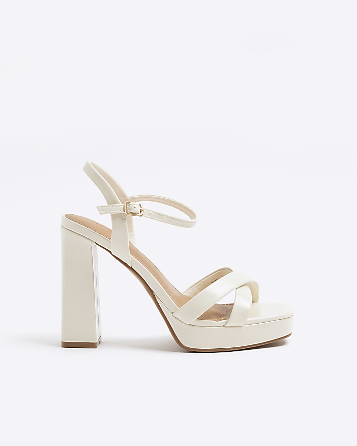 Cream Cross Strap Platform Heeled Sandals