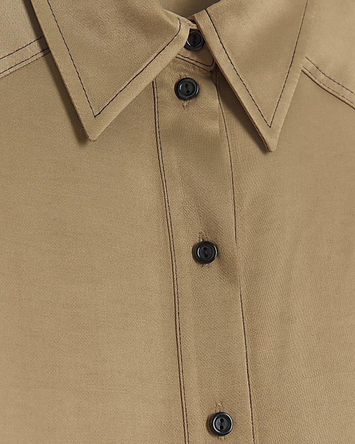 Beige premium Satin Oversized Shirt