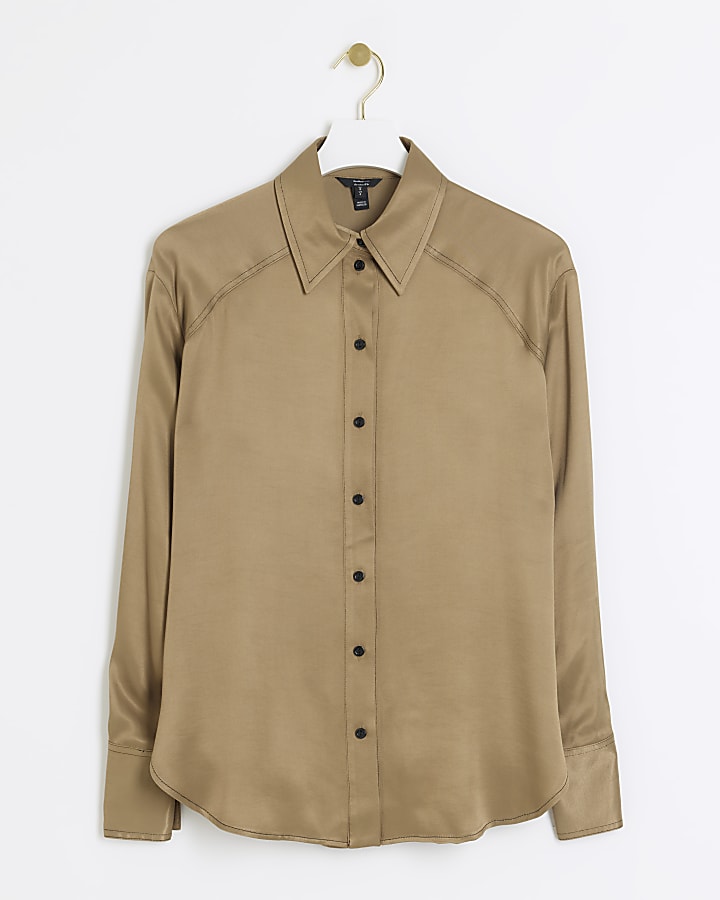 Beige premium Satin Oversized Shirt