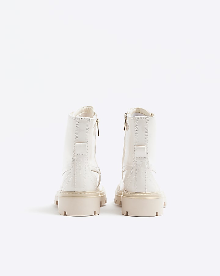 Cream wide fit lace up ankle boots