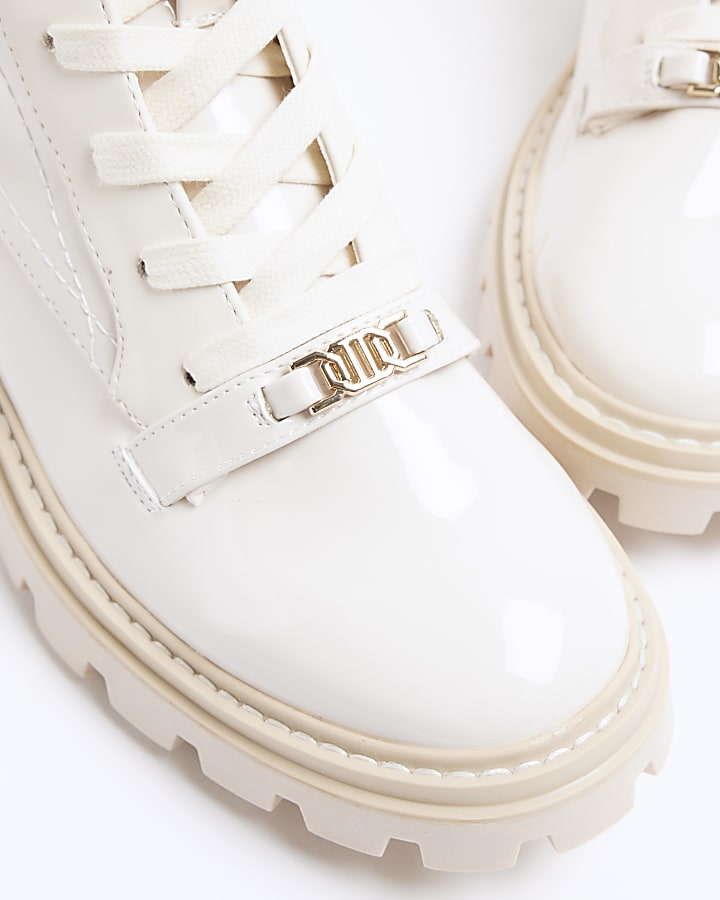 Cream wide fit lace up ankle boots