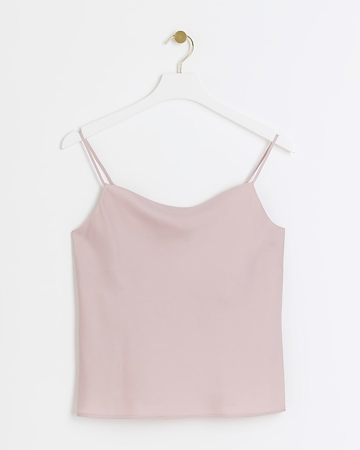 Pink Satin Cowl Neck Cami Top