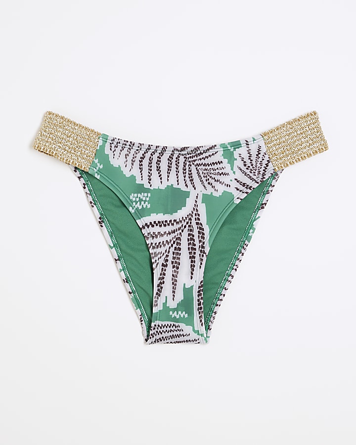 Green low rise leaf elastic bikini bottoms