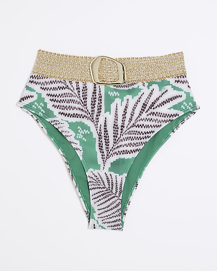 Green high waisted leaf bikini bottoms