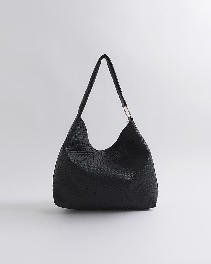 Black Woven Slouch Tote Bag