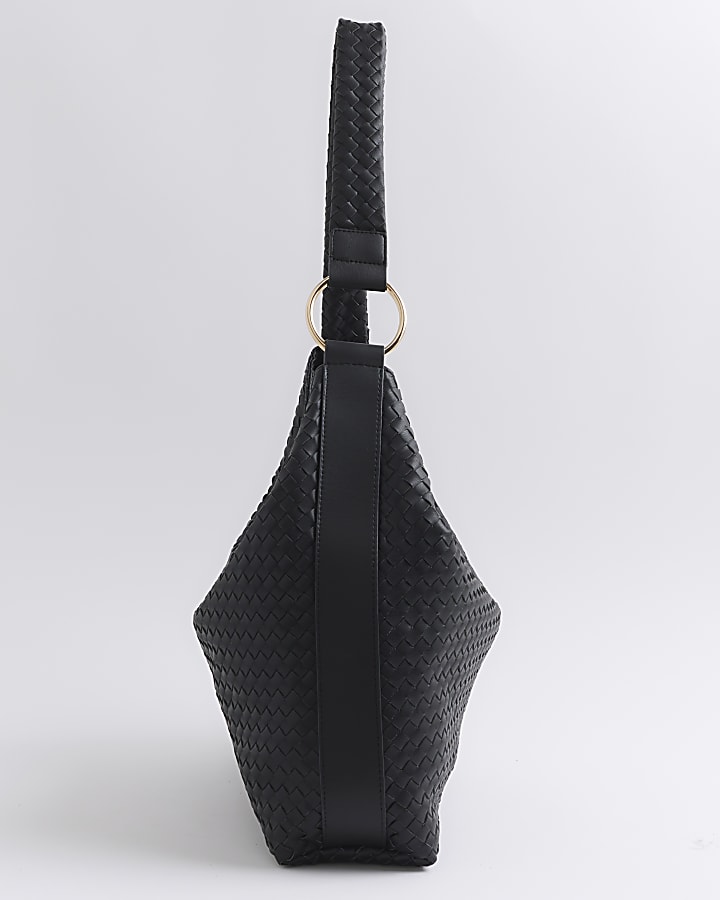 Black Woven Slouch Tote Bag