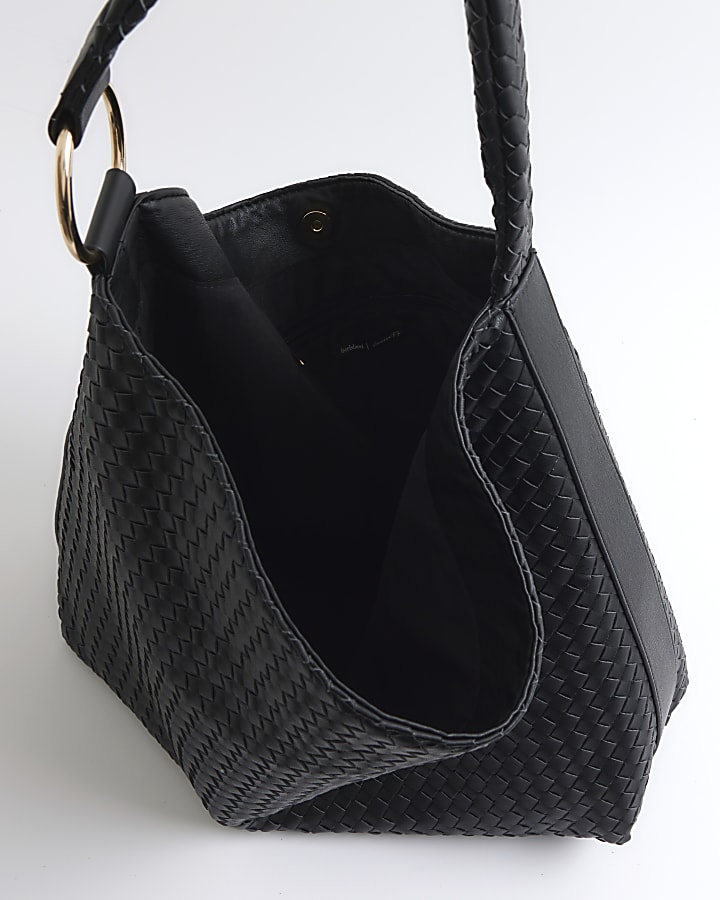 Black Woven Slouch Tote Bag