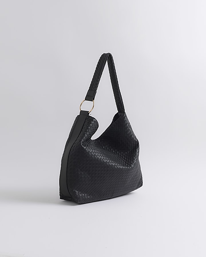 Black Woven Slouch Tote Bag