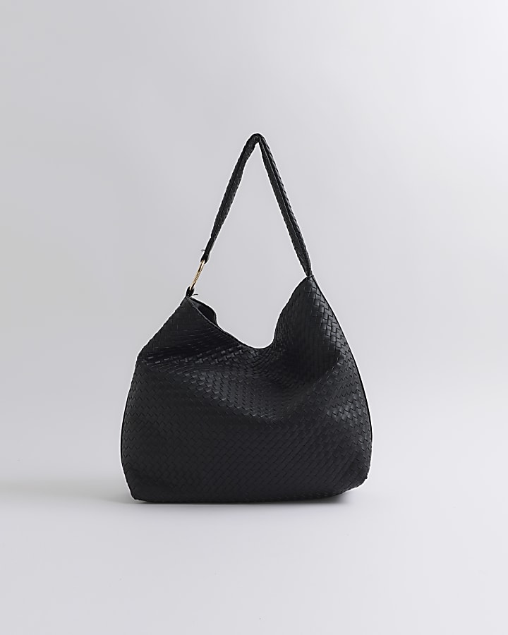 Black Woven Slouch Tote Bag