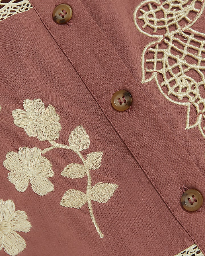 Pink patchwork lace trim shirt