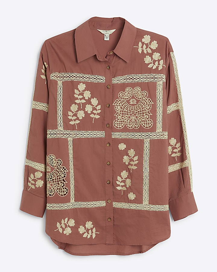 Pink patchwork lace trim shirt