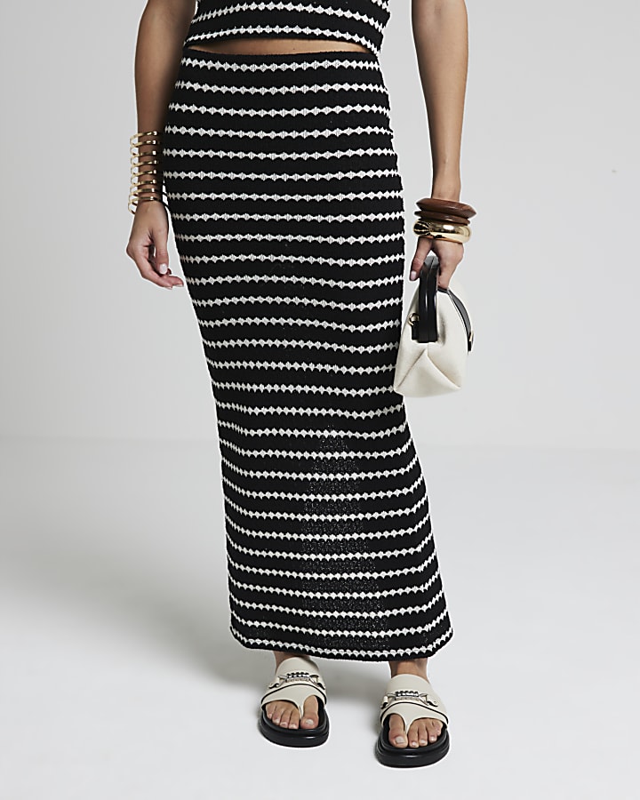 Black monochrome crochet maxi skirt